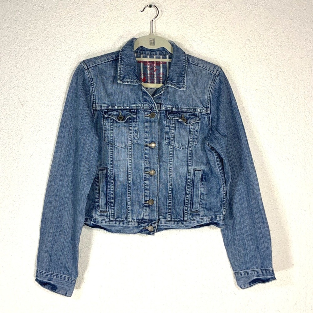 American Eagle Outfitters Womens Denim Trucker Jacket Medium Wash Blue Large